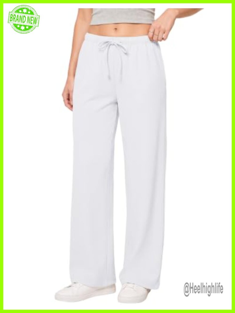 Wide Leg Crepe Pants Pull-On High Waist Trousers with Pockets